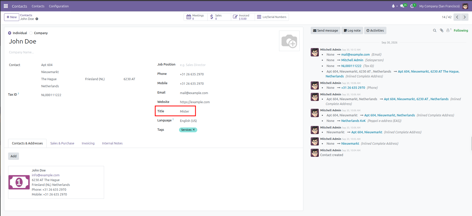 Contact form showing Title field with selected option