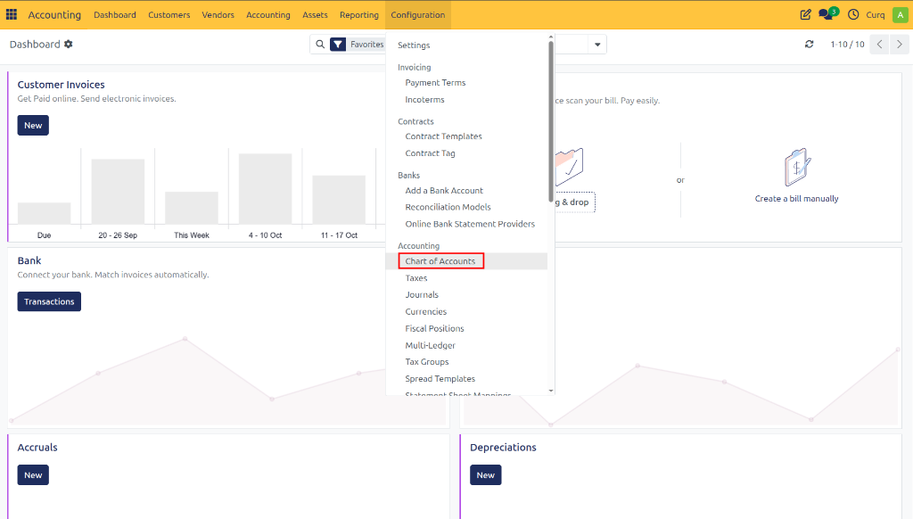Configuration Chart of Accounts Menu