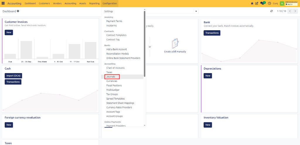 Configuration Journals Menu