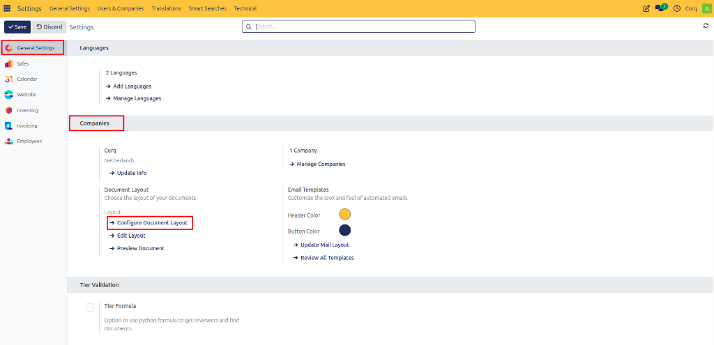 Configure Document Layout Menu