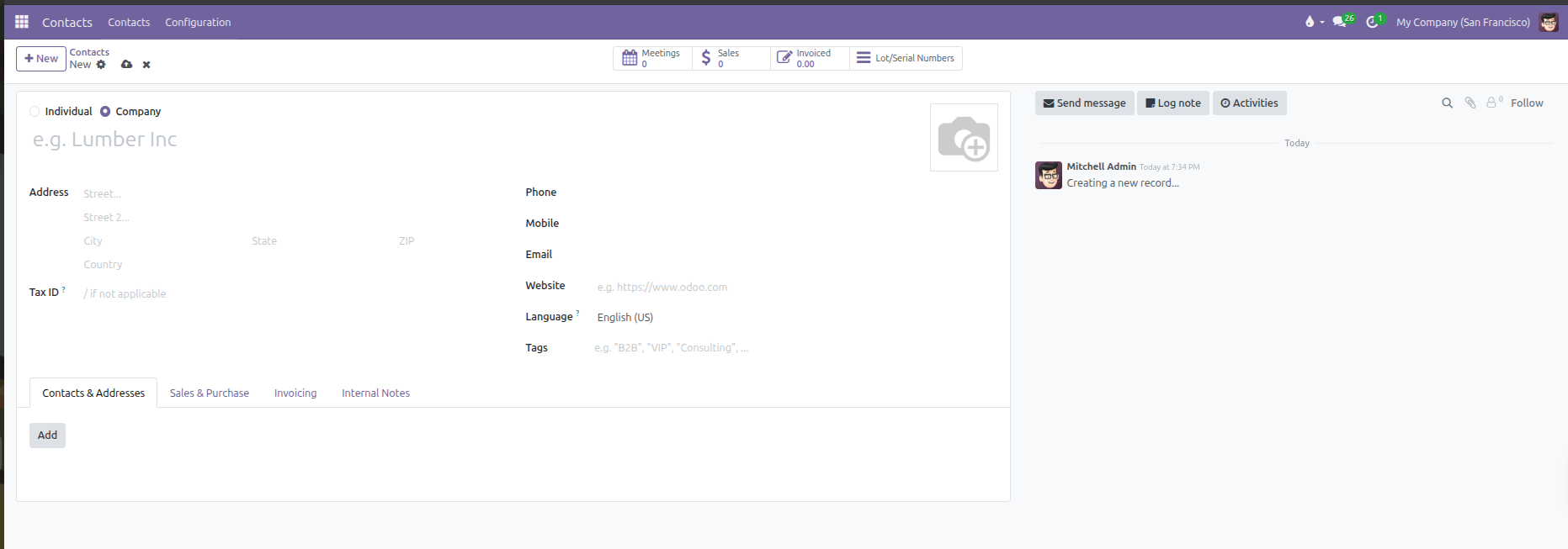 Blank company contact form