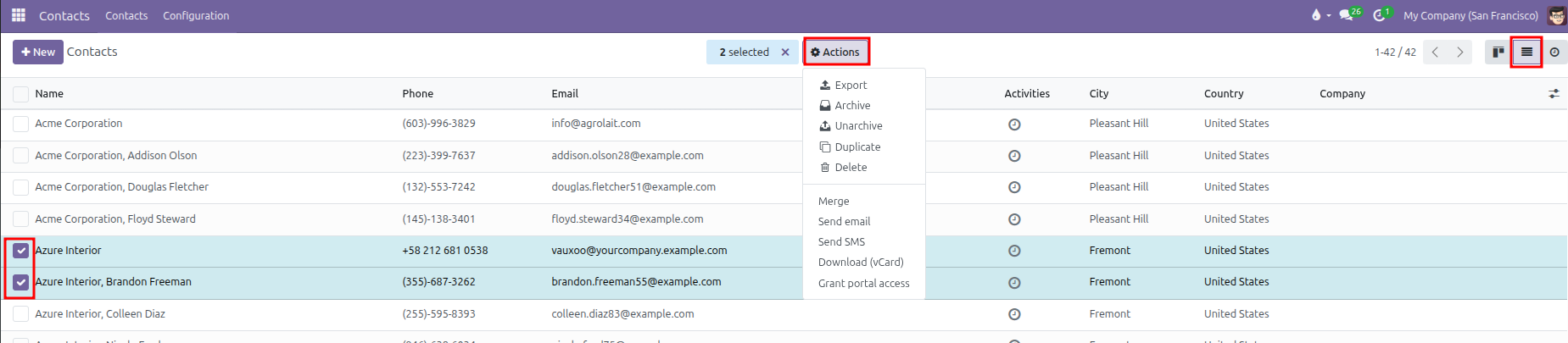 Contacts List View Bulk Actions