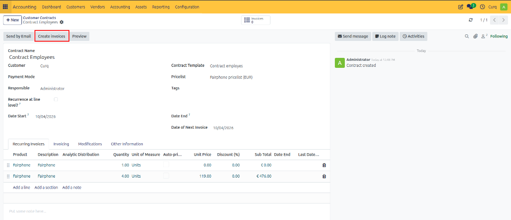 Create Invoice from Contract