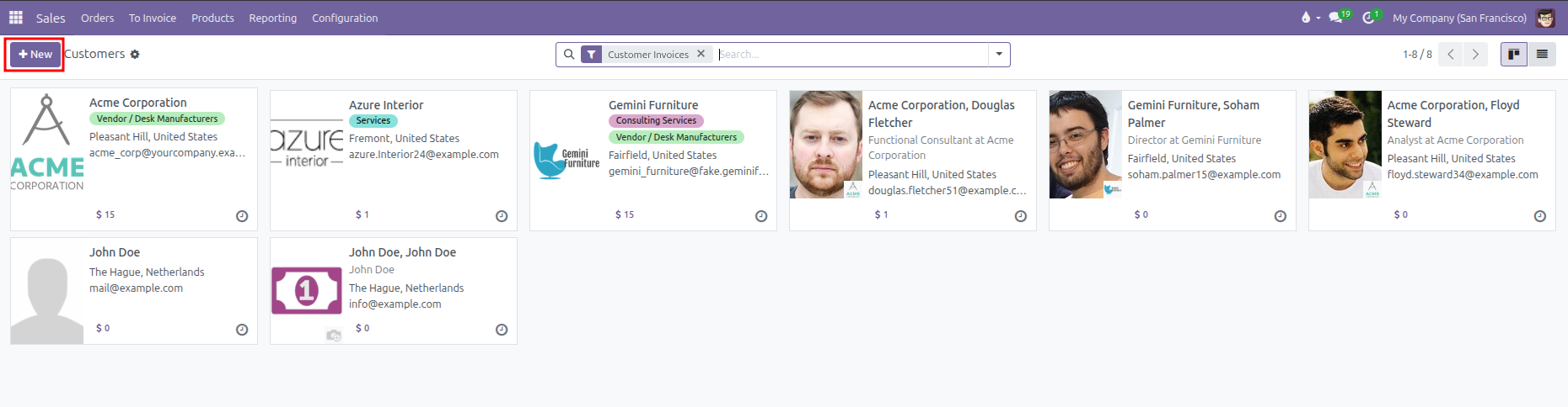 Click New to create a customer record from the customers list