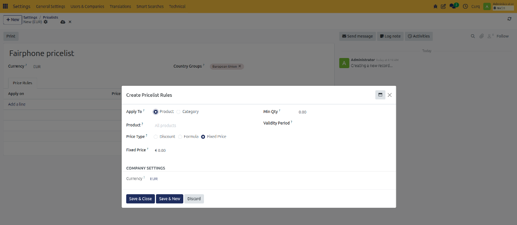 Create Pricelist Rule