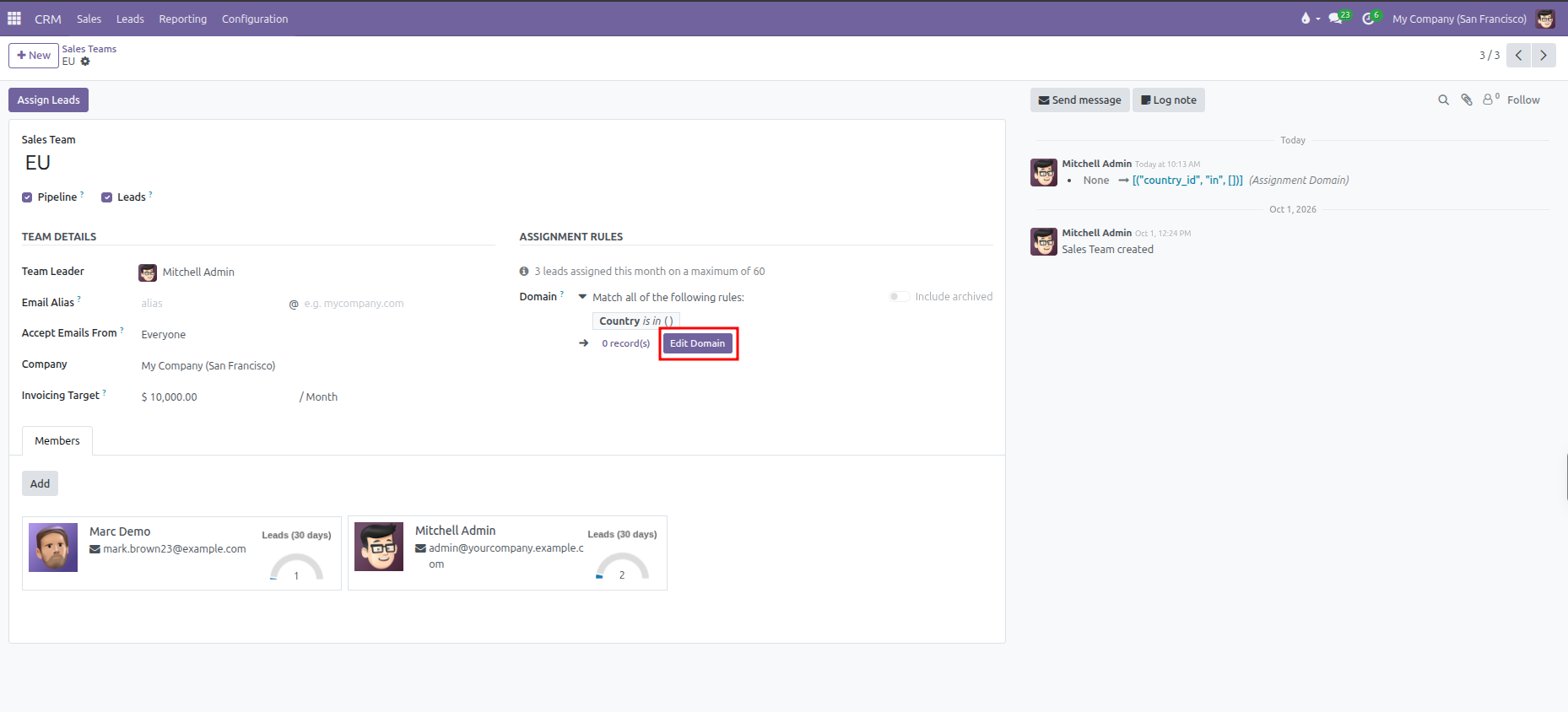 Assignment Rules section showing the configured domain rule and the Edit Domain button