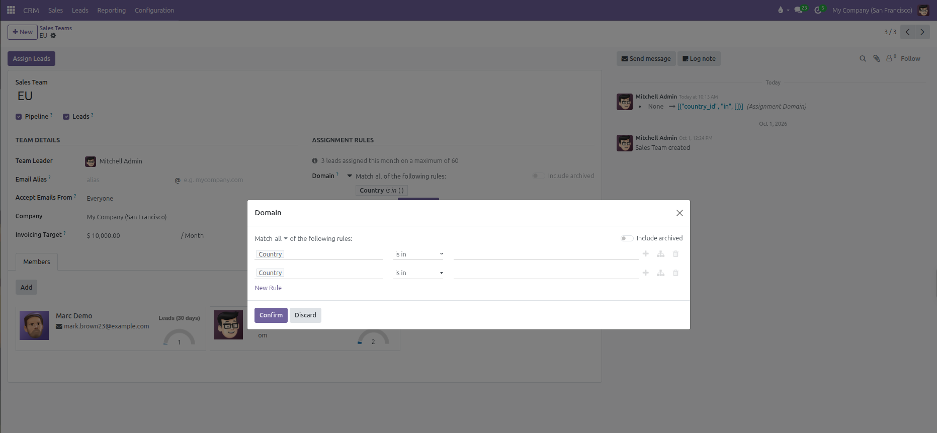Domain modal dialog with multi-condition rules builder and archived record toggle