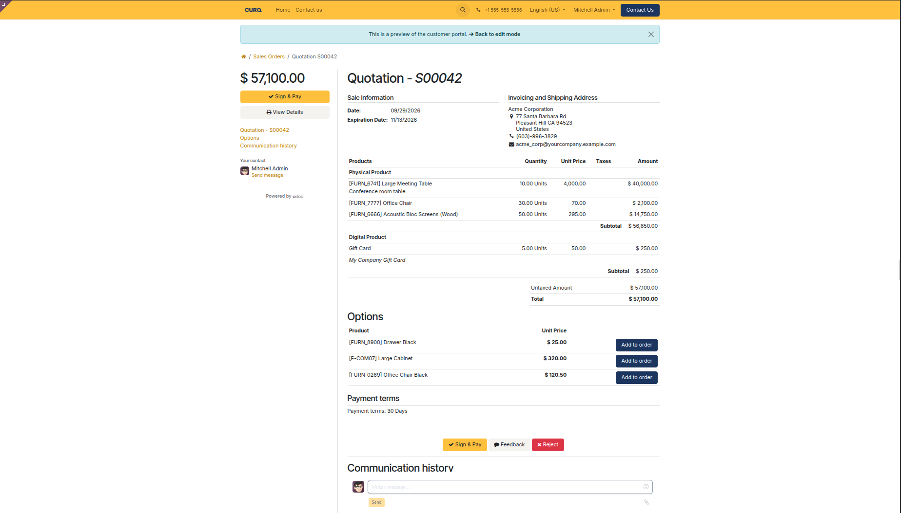 Customer portal quotation preview