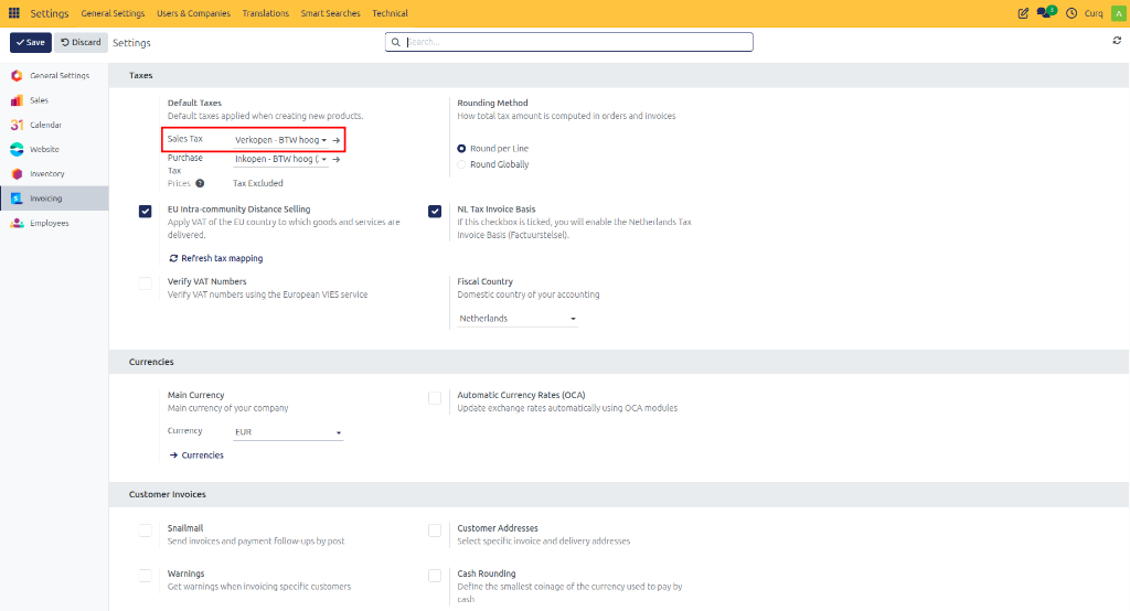 Default Sales VAT Configuration