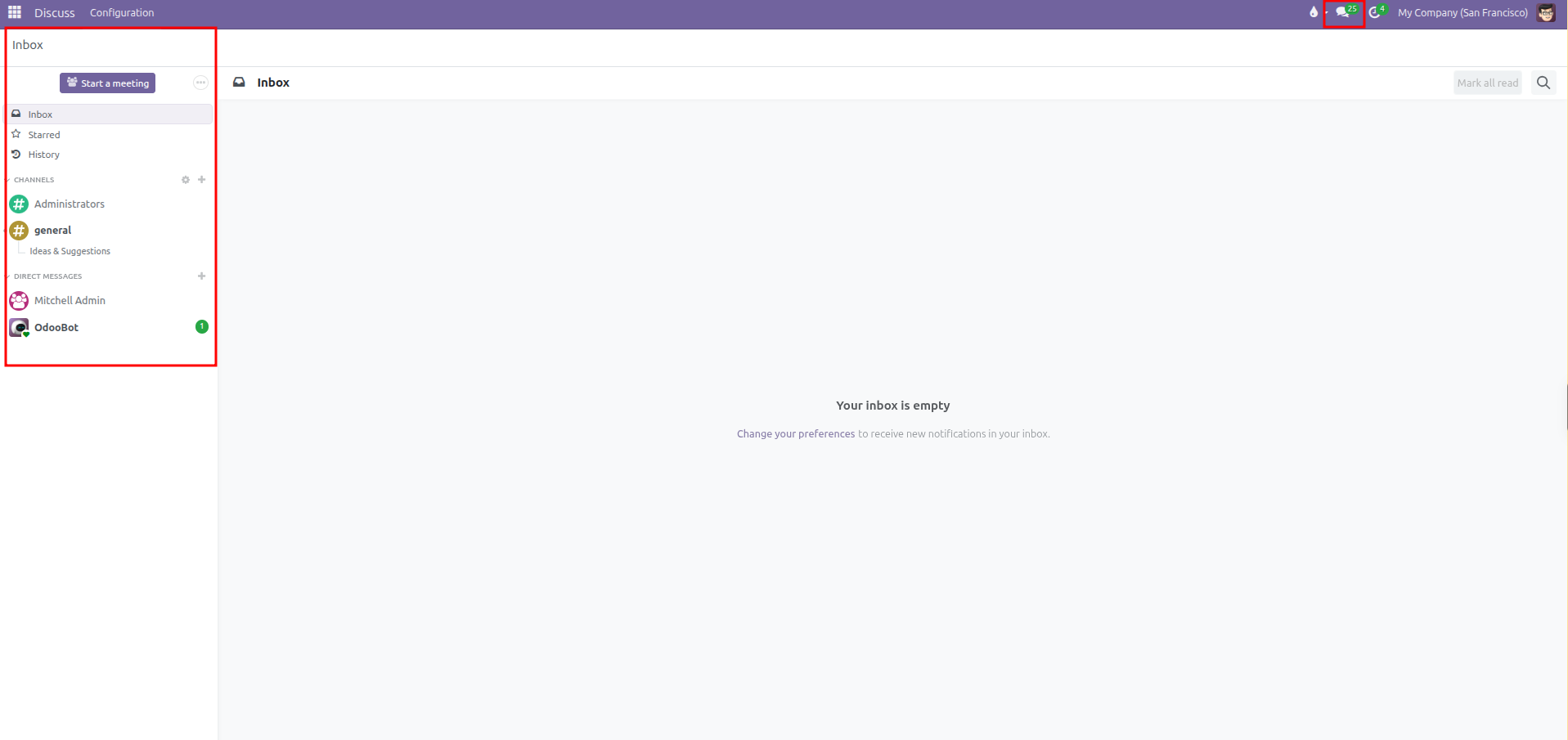 Discuss workspace overview highlighting the top chat icon and navigation sidebar