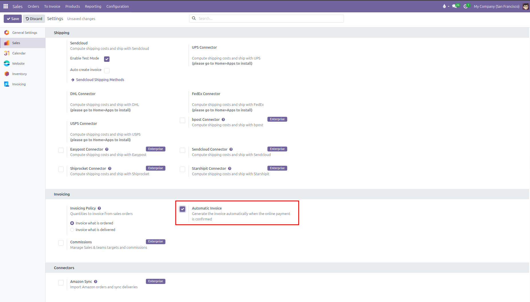 Enabling automatic invoice generation setting