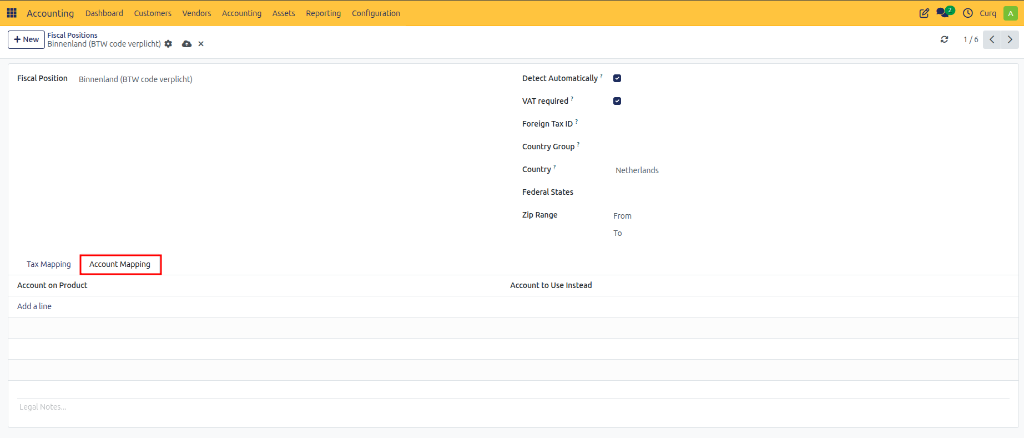 Fiscal Position – Account Mapping
