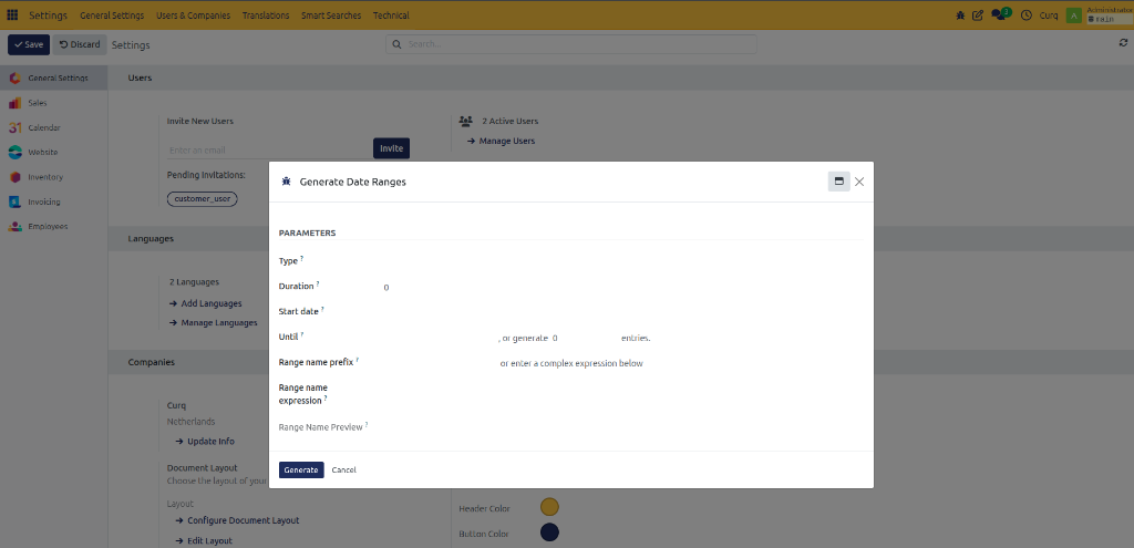 Generate Date Ranges Modal