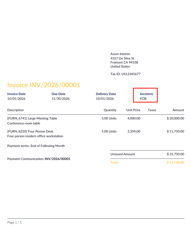 Incoterm on Printed Invoice