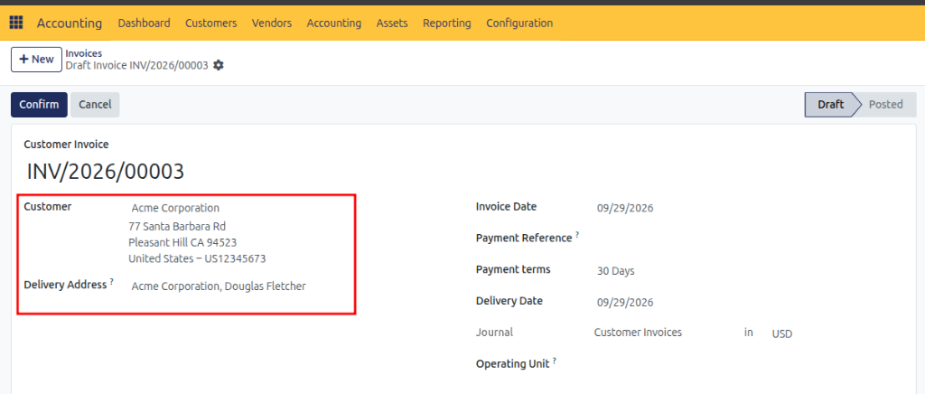 Invoice Customer and Delivery Address