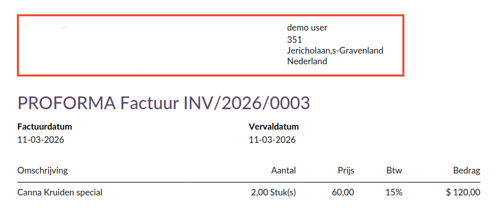 Invoice with Same Billing and Delivery Address