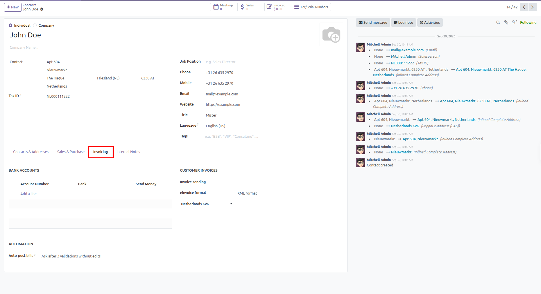 Invoicing tab settings