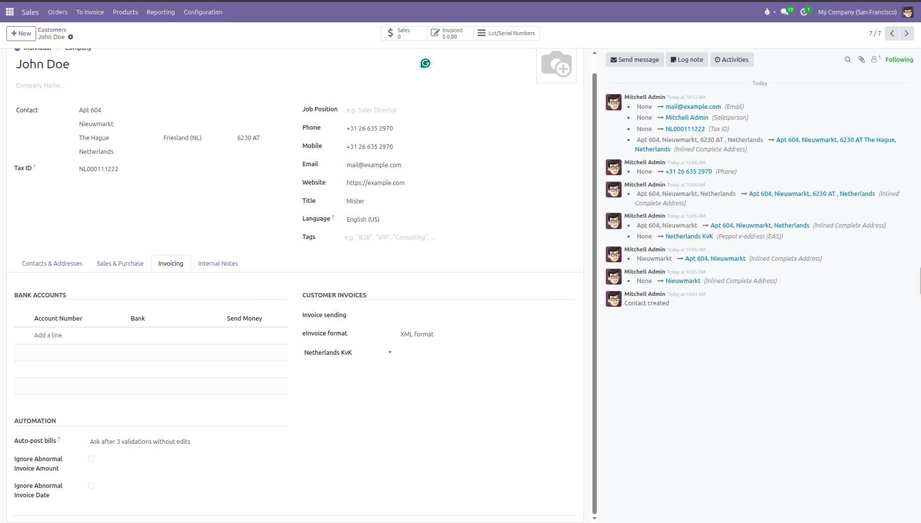 Invoicing tab options on customer form