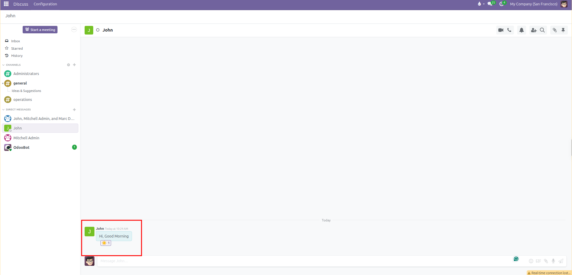 Chat message showing the active emoji reaction counter badge