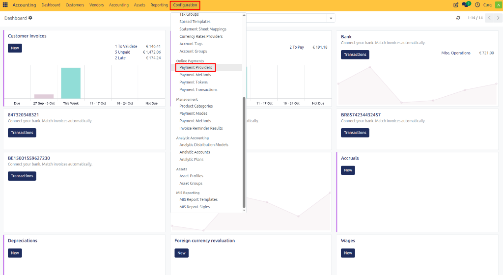 Payment Providers Menu