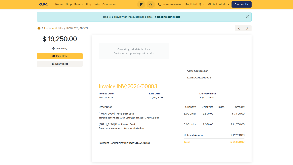 Customer Portal Invoice View