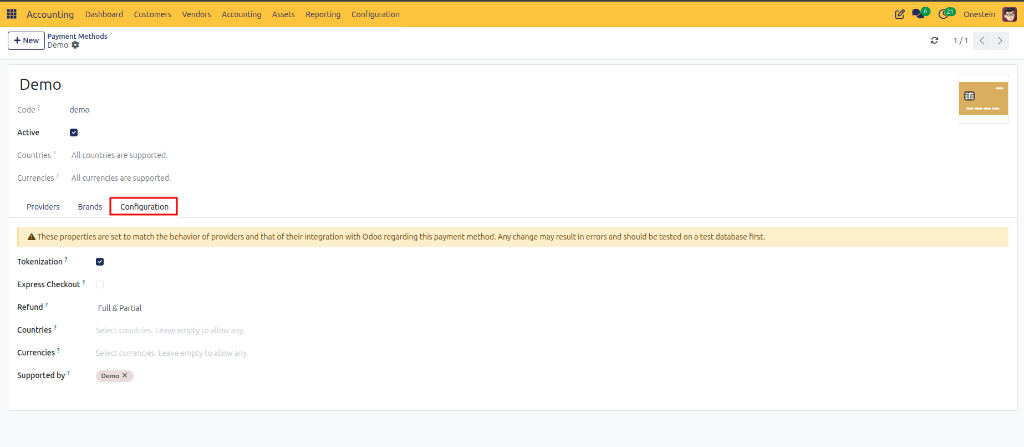 Payment Methods Configuration