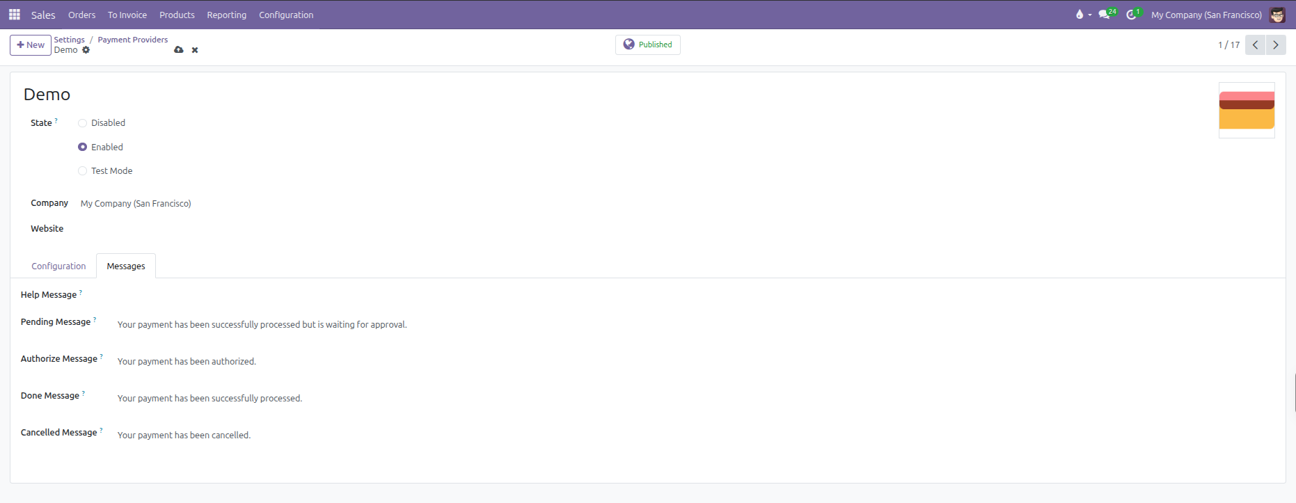 Payment provider form showing custom customer feedback messages