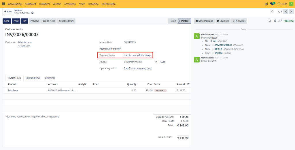 Payment Terms on Invoice