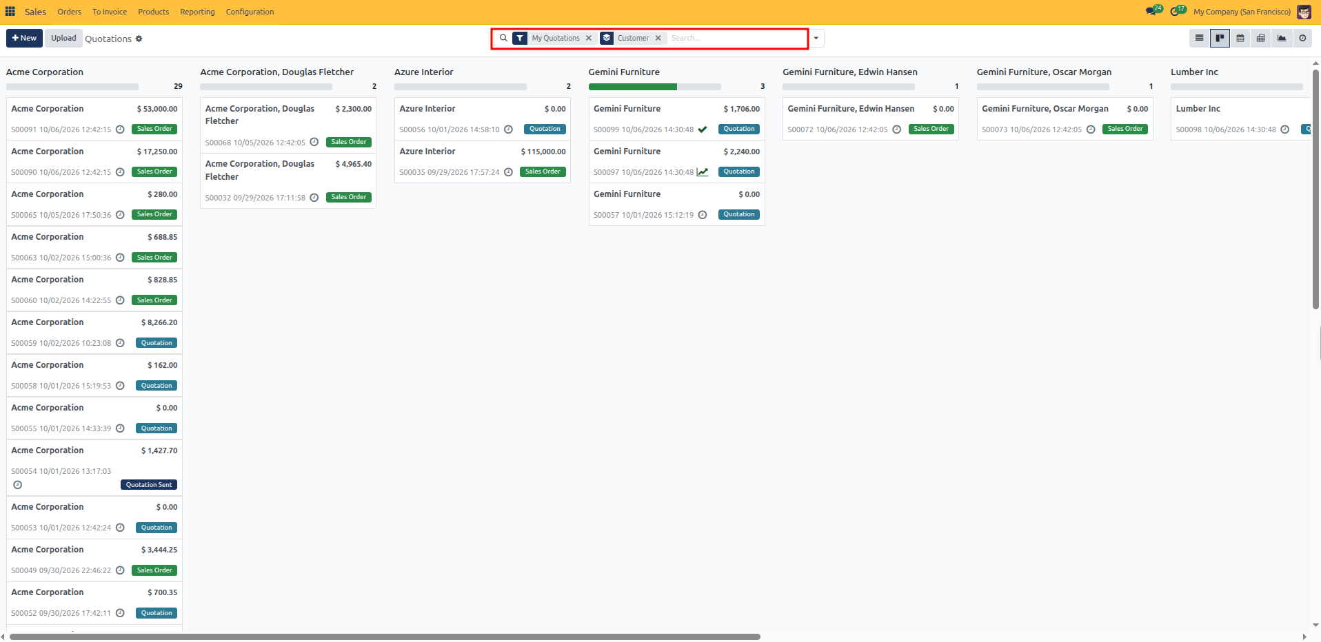 Apply desired filters and grouping to the view