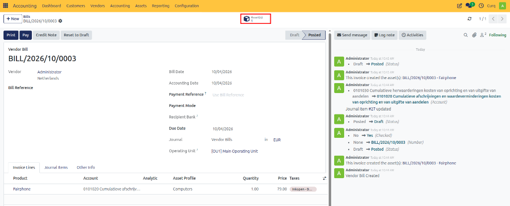 Supplier Invoice Assets Button