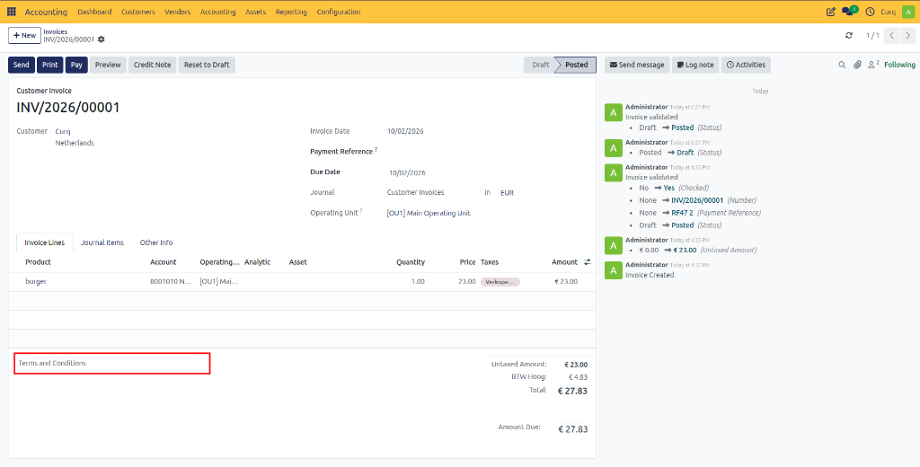 Terms and Conditions on Invoice