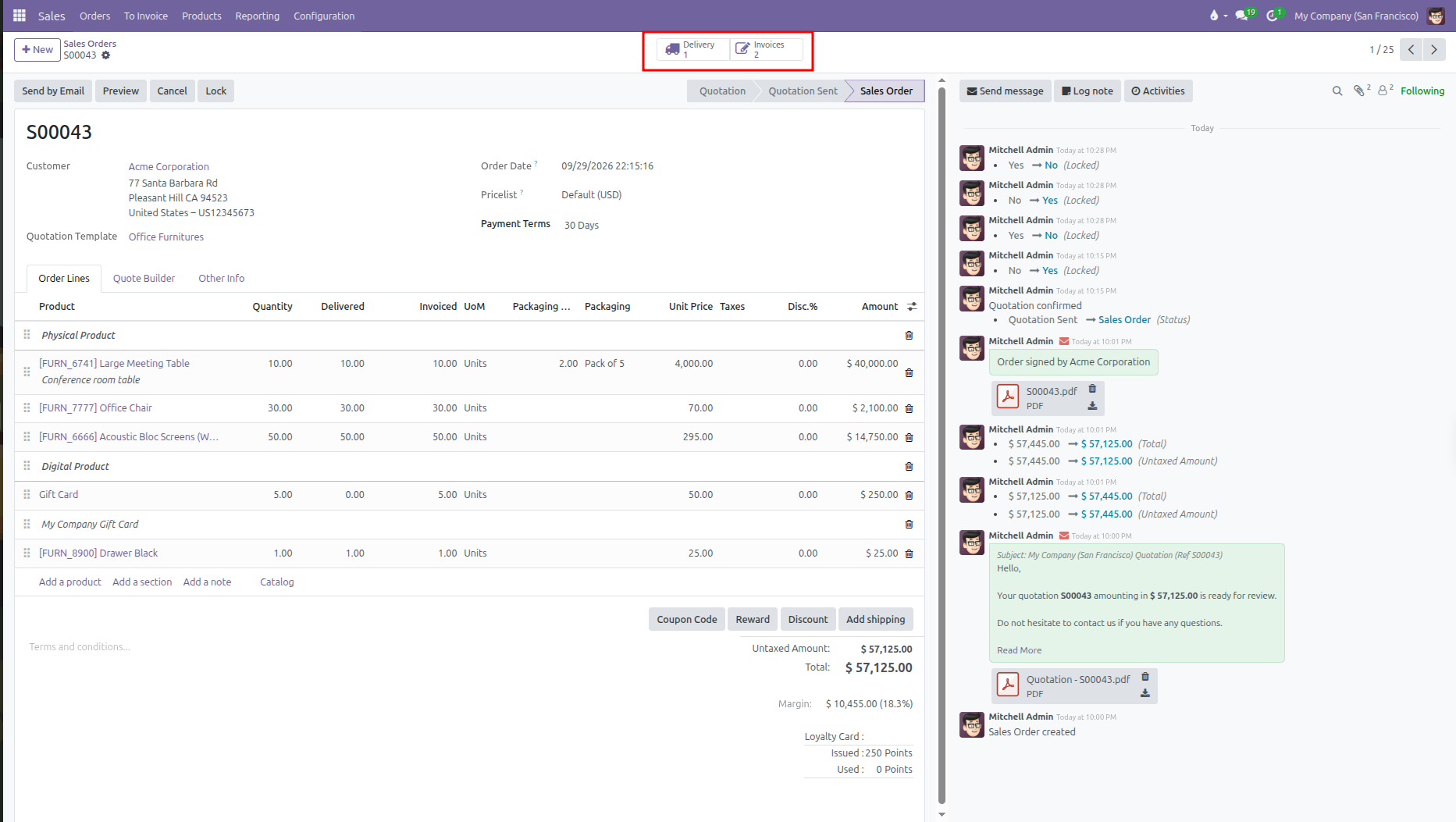 Track invoicing progress with Delivery and Invoices smart buttons and order line columns