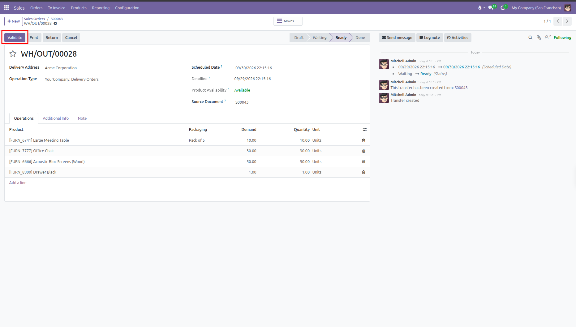 Validate warehouse delivery slip to unlock invoicing for delivered products